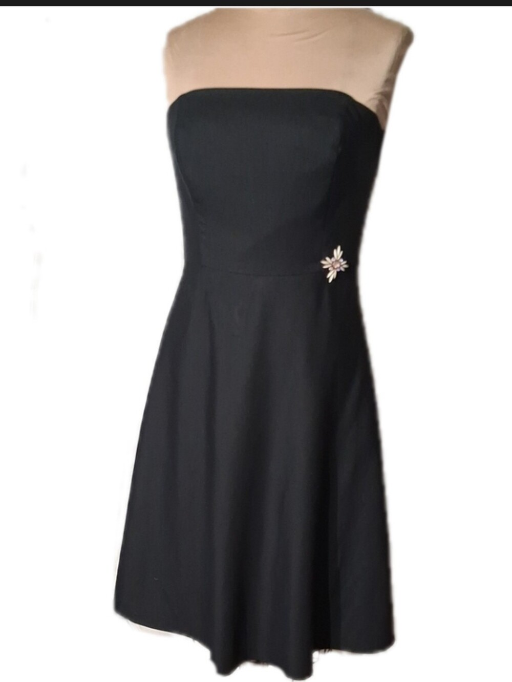 Ann Taylor Black Strapless A-Line Dress with Added Brooch Detail Not Included